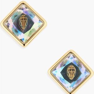 NWT Kurt Geiger London Gold Iridescent Stud Earrings limited velvet pouch
